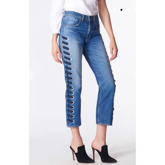 VERONICA BEARD Ines Girlfriend lace up jeans Stone - Picture 2 of 13